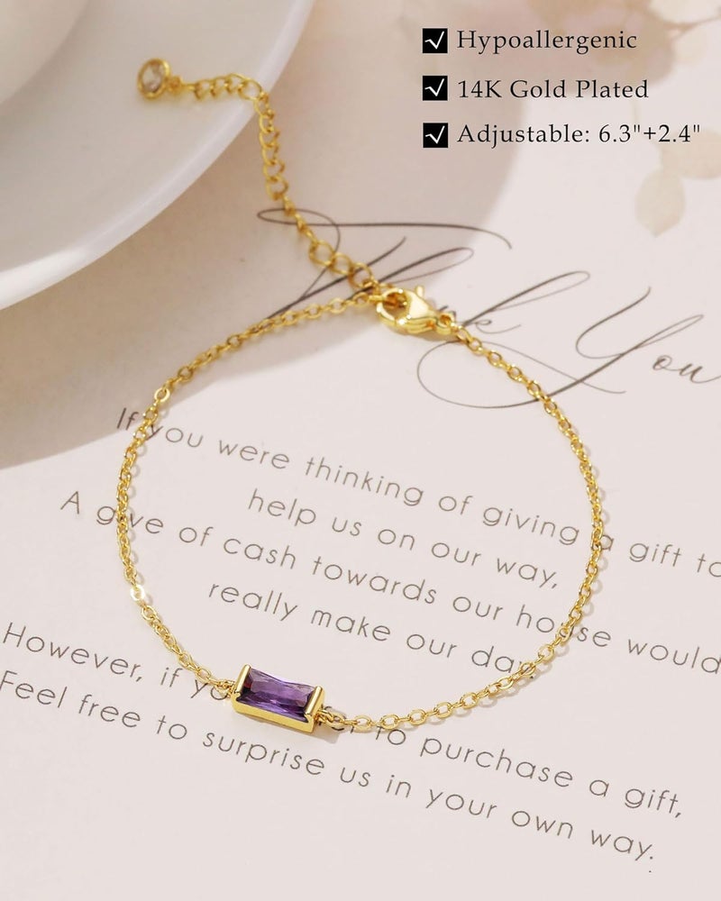 FUNEIA Birthstone Gold Bracelets for Women Non Tarnish Trendy Dainty 14K Gold Plated Bracelet Stack Stackable Blue Green May Emerald Friendship Bracelets Jewelry Gifts for Mom Best Friend - Image 4